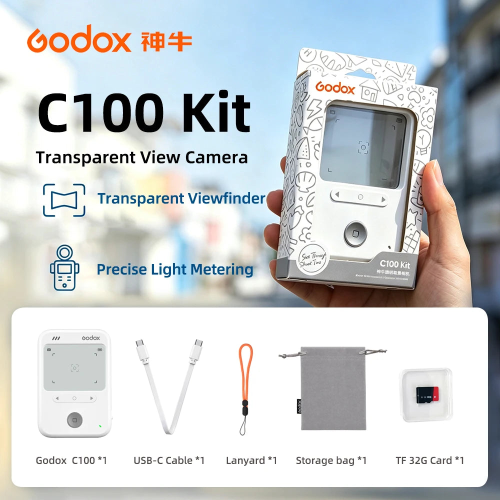 Godox C100 Transparent Viewfinder Mini CCD Portable Camera for Vlogging And Pocket Cam Film Light Meter with TF-Card 4G/8G/32GB