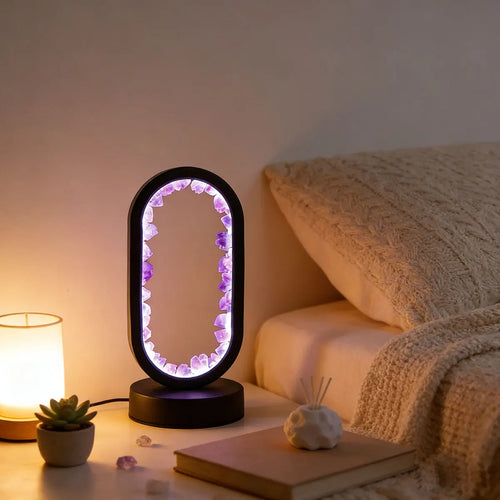 1PC LED Bedside Lamp | Natural Quartz & Amethyst Raw Stone Crystal Lamp | Soothing Night Light for Bedroom & Desk, Christmas Dec