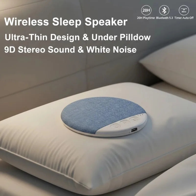 Bluetooth Pillow Speaker Wireless Sleep Music Player Under Pillow White Noise Machine 9D Stereo Timer Auto-Off for Insomnia
