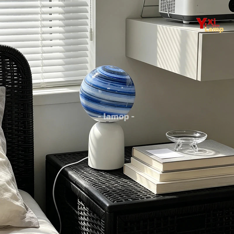Nordic Milky Way Planet Glass Table Lamp USB Powered 3 Color Temperature Dimmable LED Bedside Desk Lamp Aesthetic Galaxy Sphere