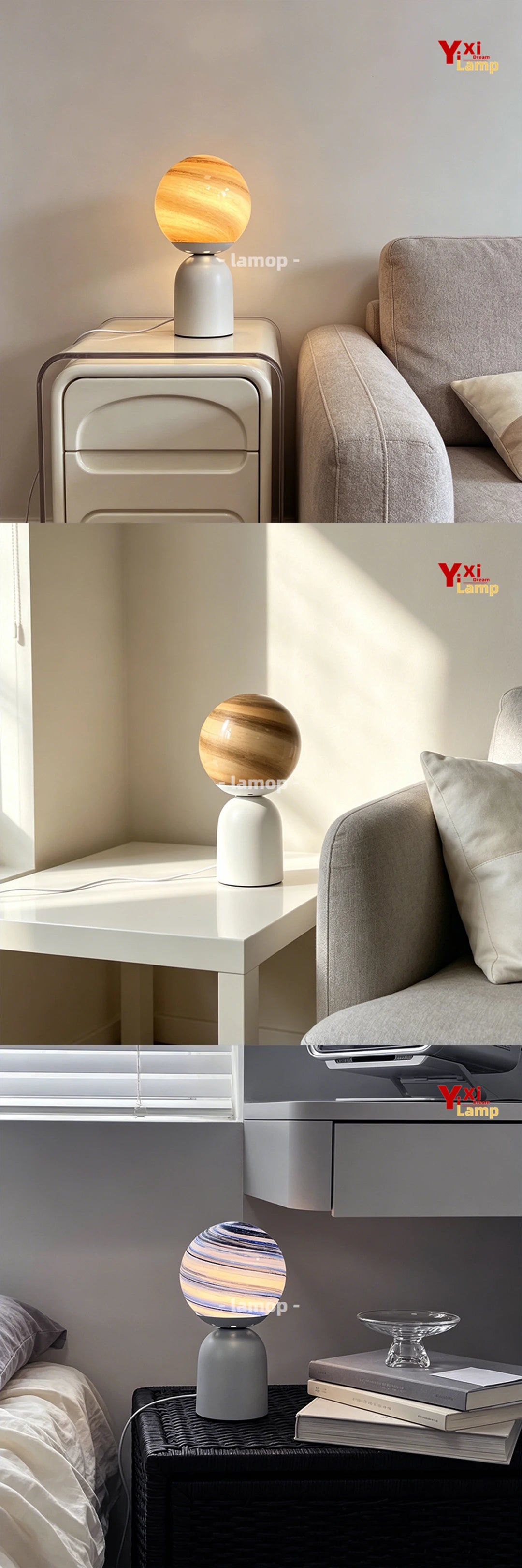 Nordic Milky Way Planet Glass Table Lamp USB Powered 3 Color Temperature Dimmable LED Bedside Desk Lamp Aesthetic Galaxy Sphere