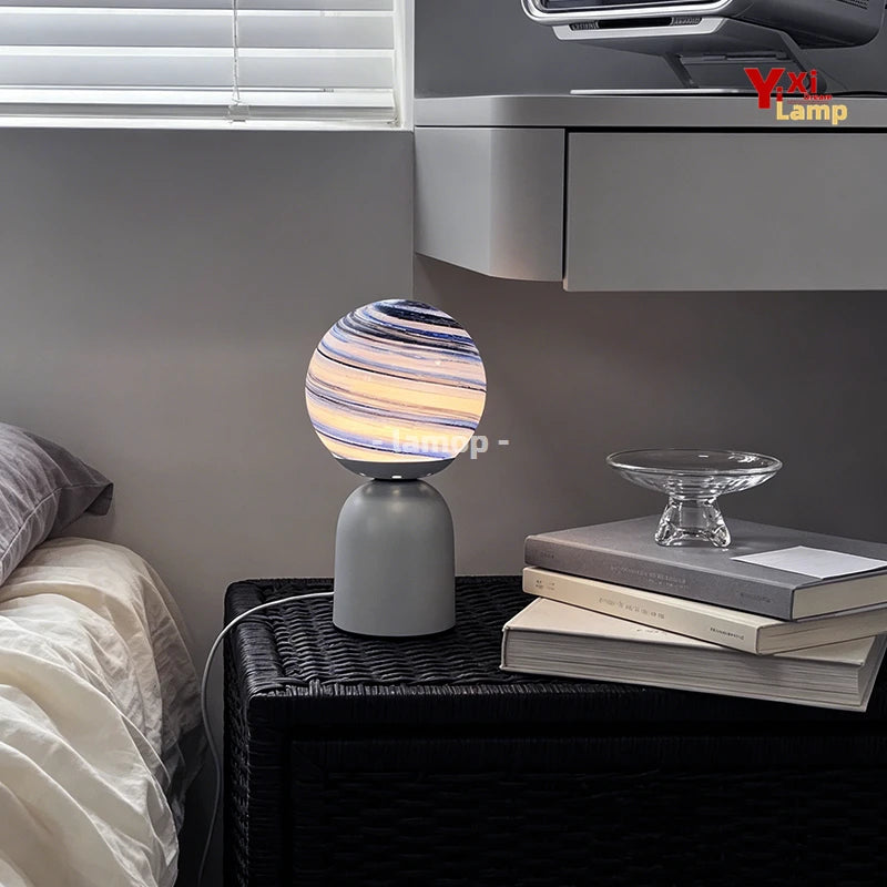 Nordic Milky Way Planet Glass Table Lamp USB Powered 3 Color Temperature Dimmable LED Bedside Desk Lamp Aesthetic Galaxy Sphere