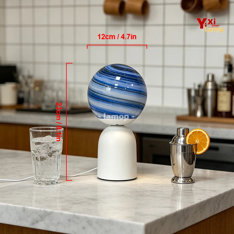 Nordic Milky Way Planet Glass Table Lamp USB Powered 3 Color Temperature Dimmable LED Bedside Desk Lamp Aesthetic Galaxy Sphere